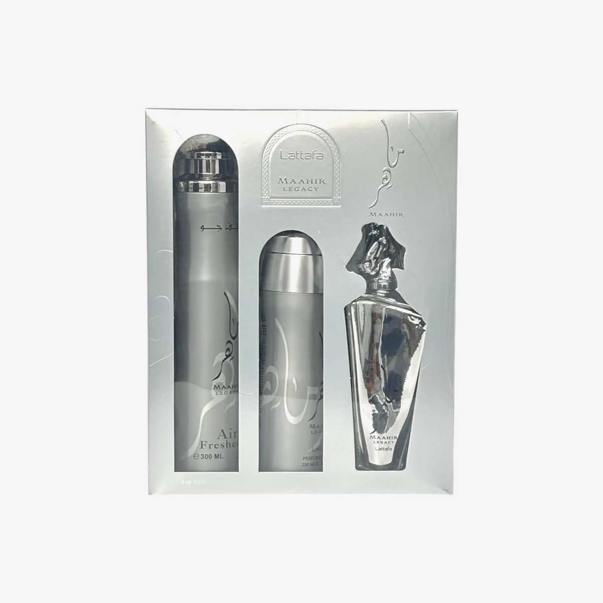 Lattafa Maahir Legacy Conjunto EDP 100ml + Ambientador 300ml + Spray 200ml
